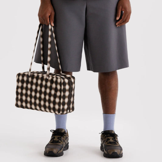Baggu, Medium Nylon Bowler Bag, Blurred Gingham Brown