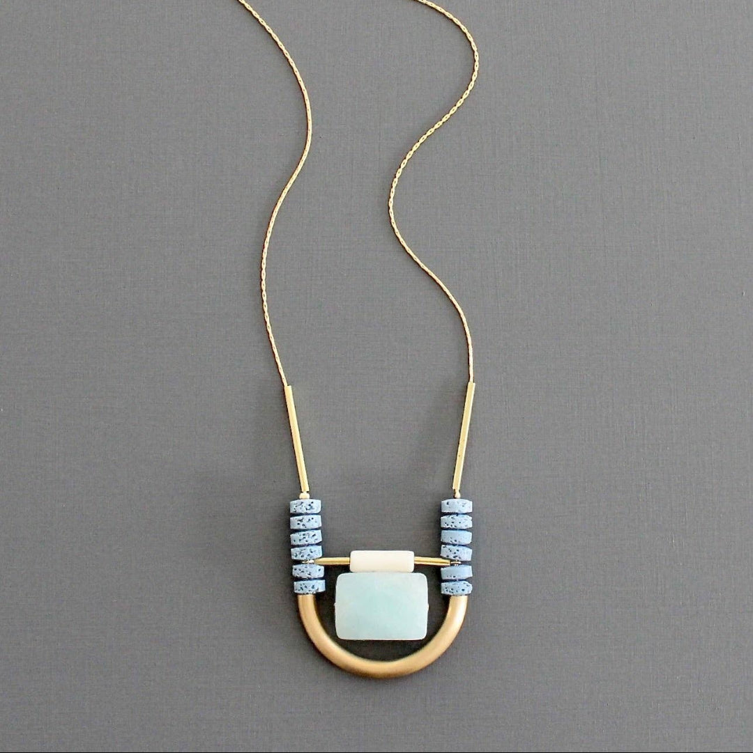 David Aubrey Jewelry, KYL224 Amazonite and Lava Bead Necklace