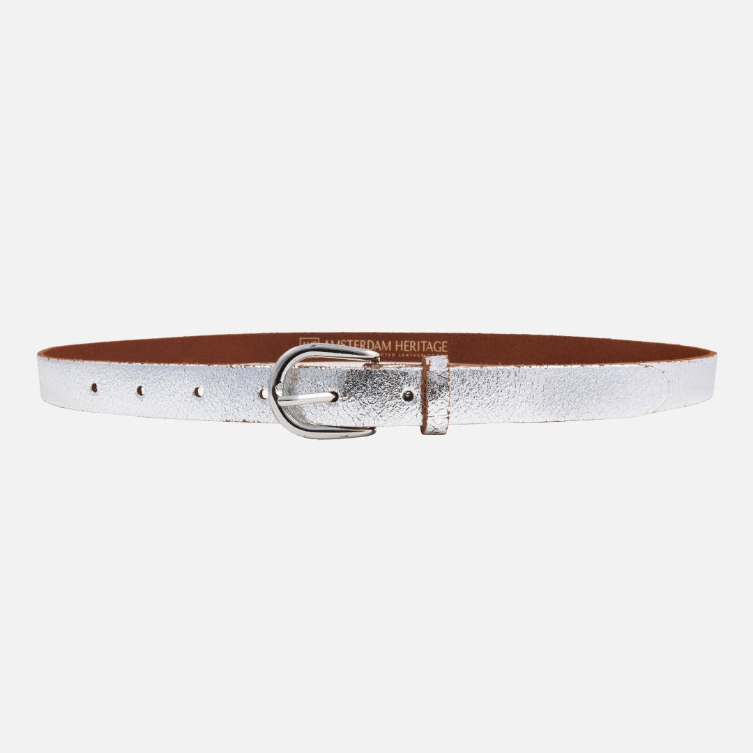 Eva, Metallic Leather Belt, Silver, M-90