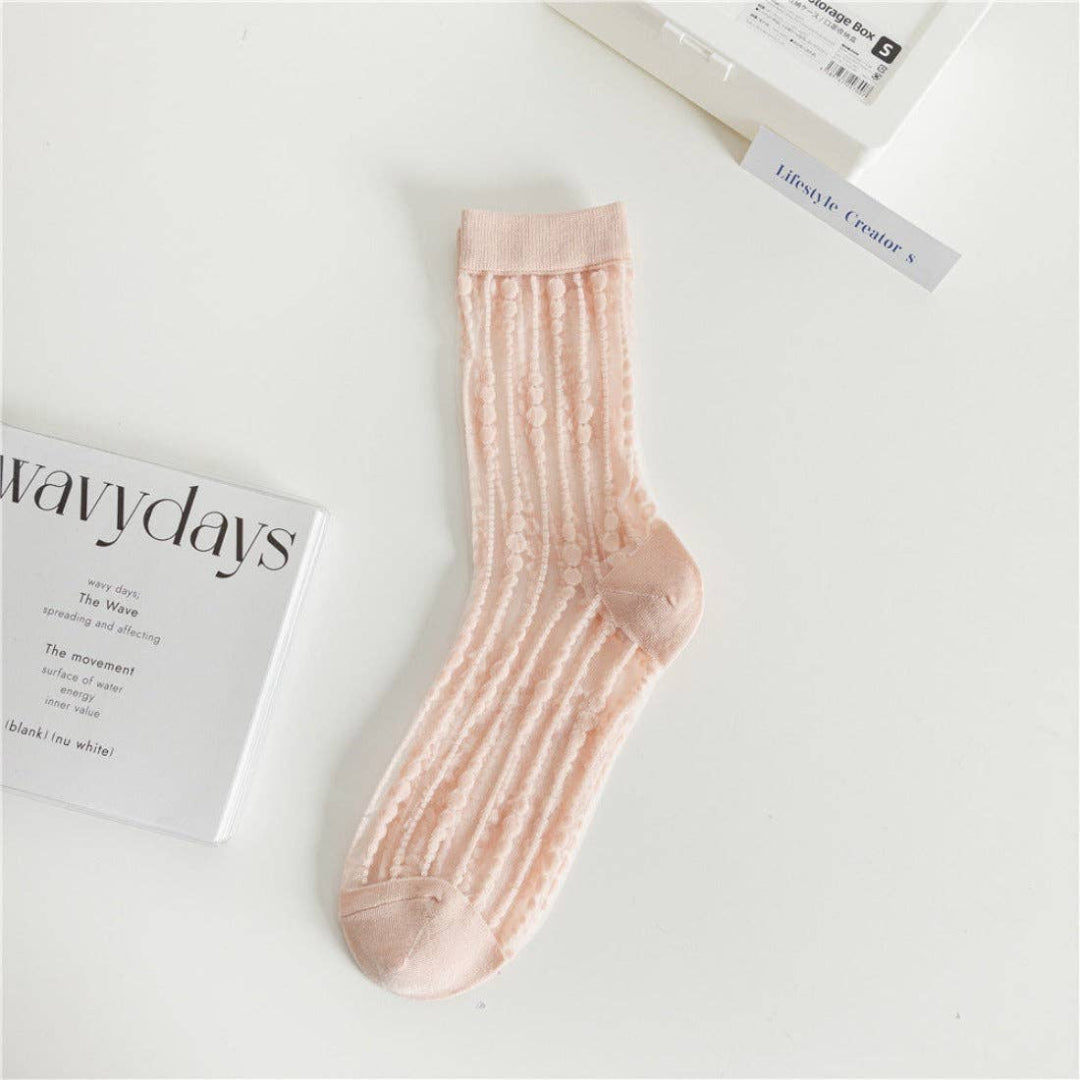 Rufia, Polka Dot & Striped Sheer Crew Socks