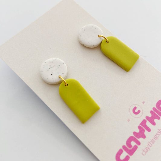 ClayThings Shoppe, Mini Mia in Green and White, Clay Earrings