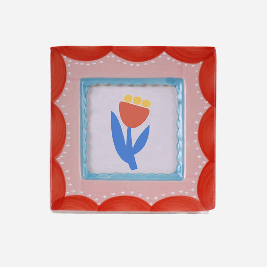 Ceramic Picture Frame, Red Scallop