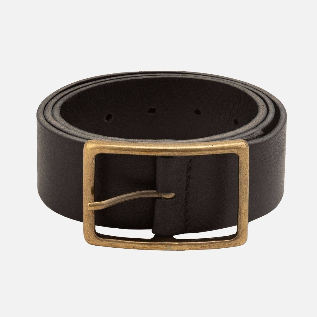 May, Classic Leather Belt with Rectangular Buckle, Black, M-90