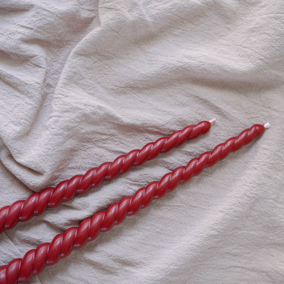 Holiday Twisted Taper Candle Set, Beeswax & Soy Wax, Assorted Colours