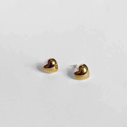 Puffy Heart Studs, Heavy Gold Electroplated Brass