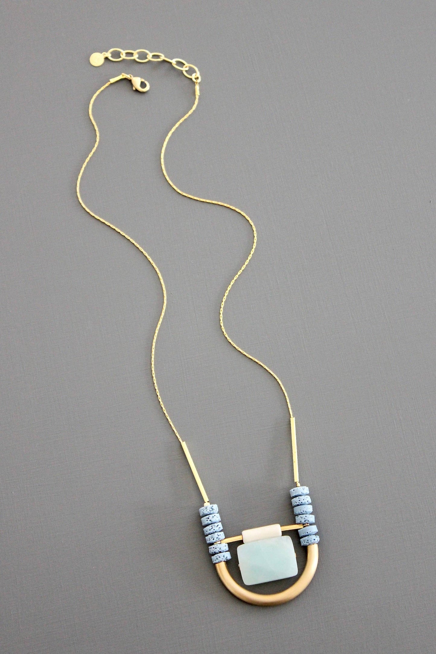 David Aubrey Jewelry, KYL224 Amazonite and Lava Bead Necklace