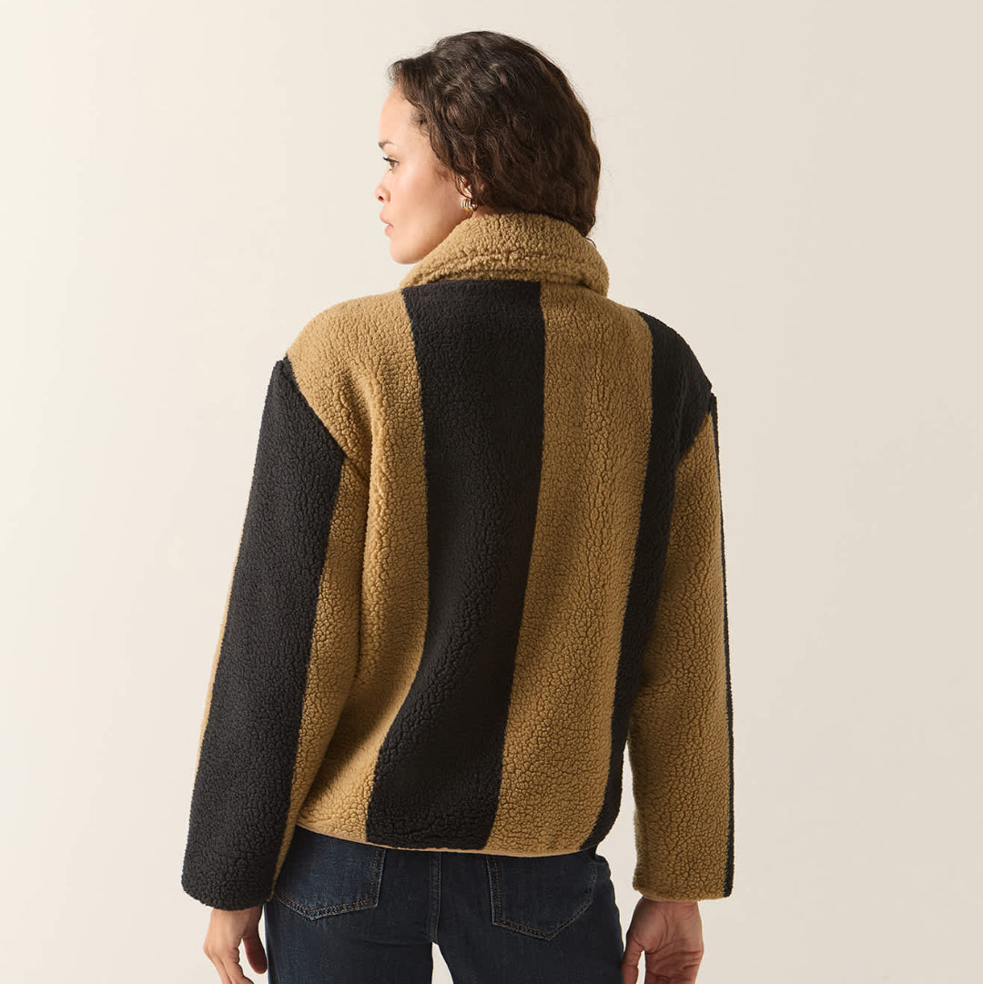 Brixton, Delilah Sherpa Jacket, Khaki/Black Stripe