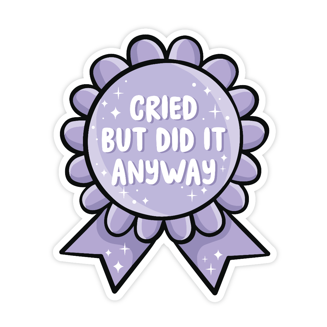 Cried But Did It Anyway Ribbon Award, Vinyl Sticker