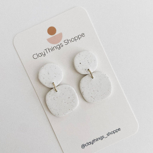 ClayThings Shoppe, Organic Jessie in White Granite, Polymer Clay Earrings