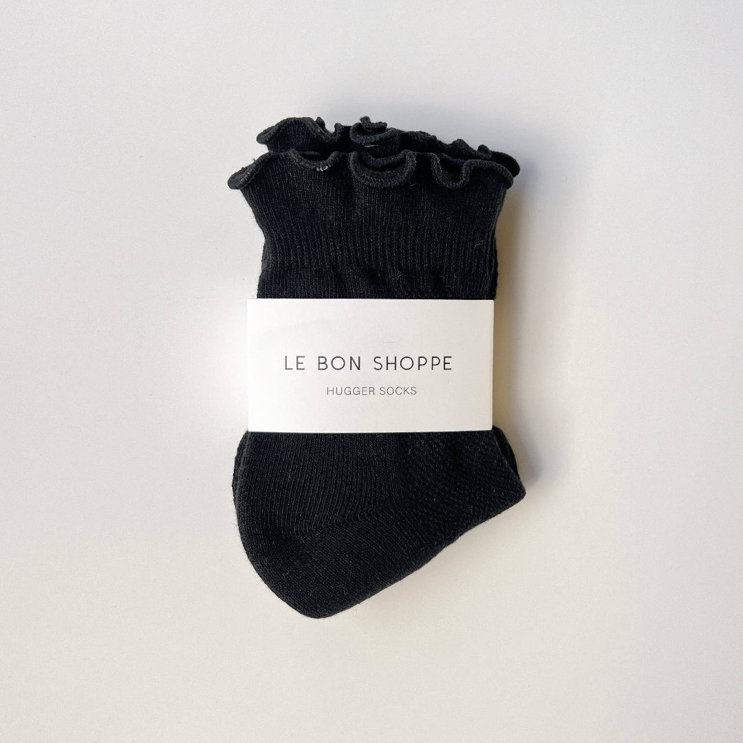 Le Bon Shoppe, Ruffled Hugger Crew Socks, Black