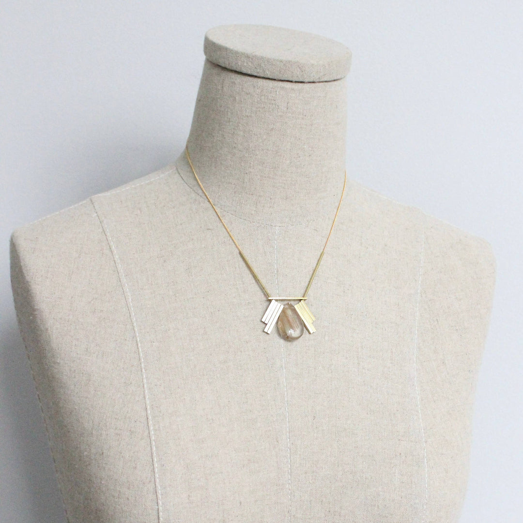 David Aubrey Jewelry, MLN716 Quartz and Brass Artdeco Necklace