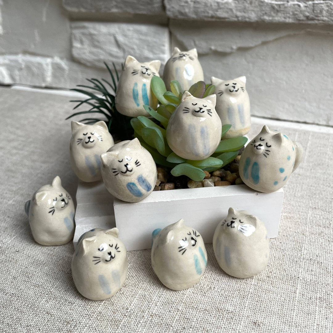 Mini Handmade Ceramic Cat Figurine