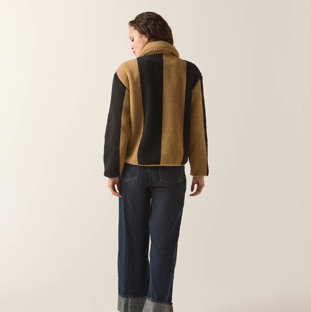 Brixton, Delilah Sherpa Jacket, Khaki/Black Stripe