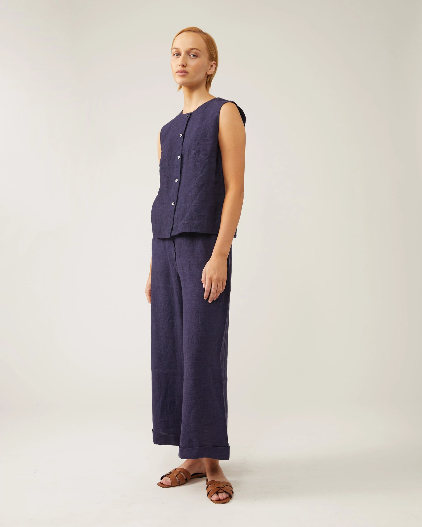 Naif, Hallie Linen Crepe Vest, Midnight