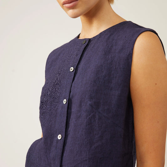 Naif, Hallie Linen Crepe Vest, Midnight