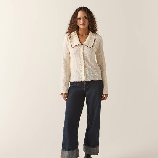 Brixton, Grace Button Down Shirt, Off White/Wild Ginger