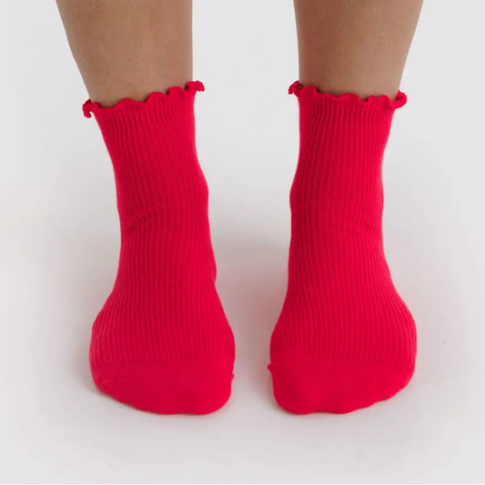 Baggu, Lettuce Edge Sock, Set or 2, Light Blue & Red