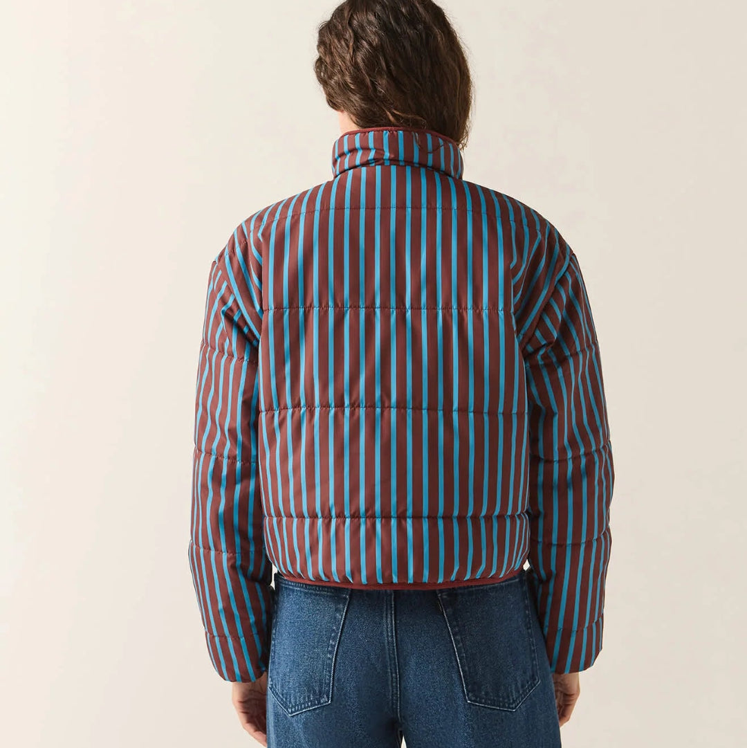 Brixton, Delilah Mock NeckJacket, Dark Brick/Electric Indigo Stripe