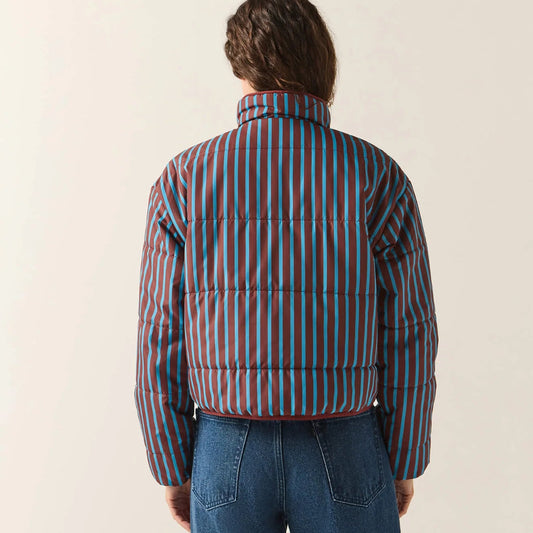 Brixton, Delilah Mock NeckJacket, Dark Brick/Electric Indigo Stripe