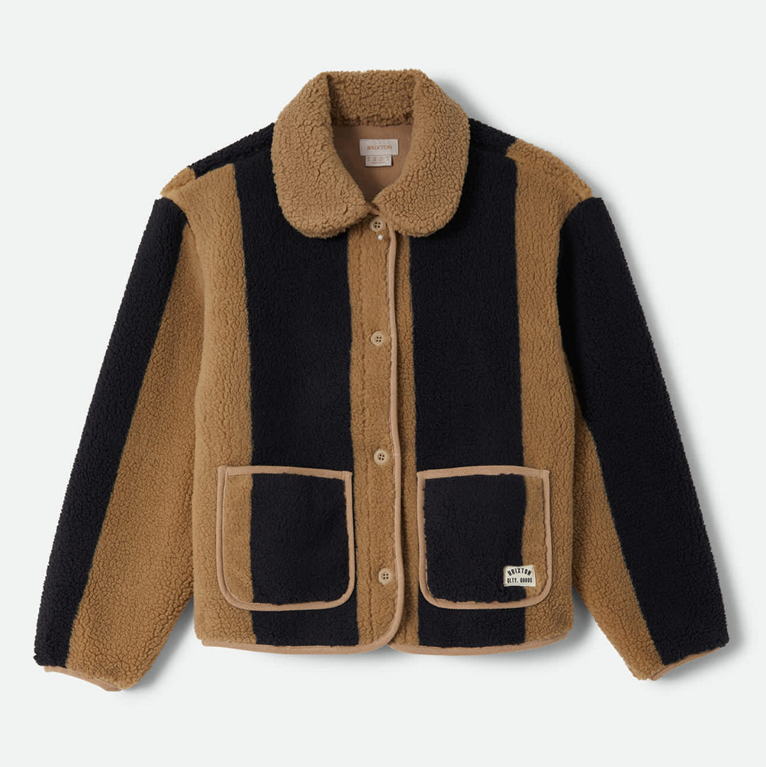 Brixton, Delilah Sherpa Jacket, Khaki/Black Stripe