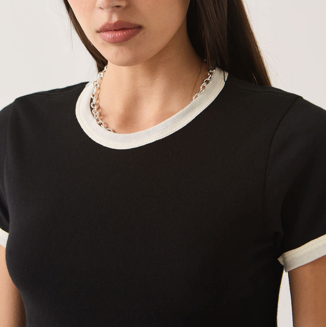 Brixton, Carefree Organic Garment Dye Ringer T-Shirt, Black/Off-White