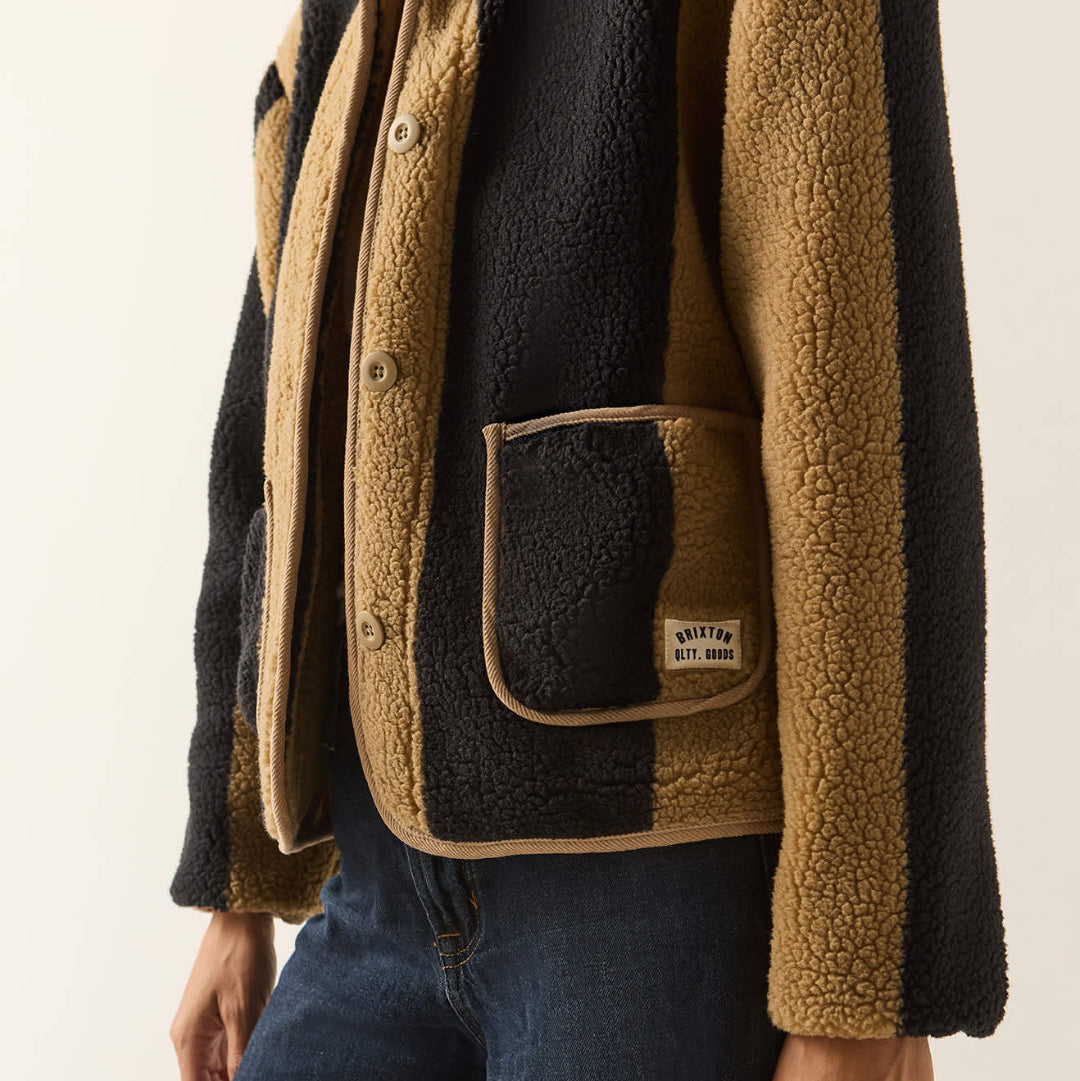 Brixton, Delilah Sherpa Jacket, Khaki/Black Stripe