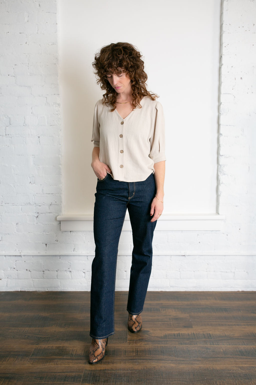 Elouise Button Up, Pearl