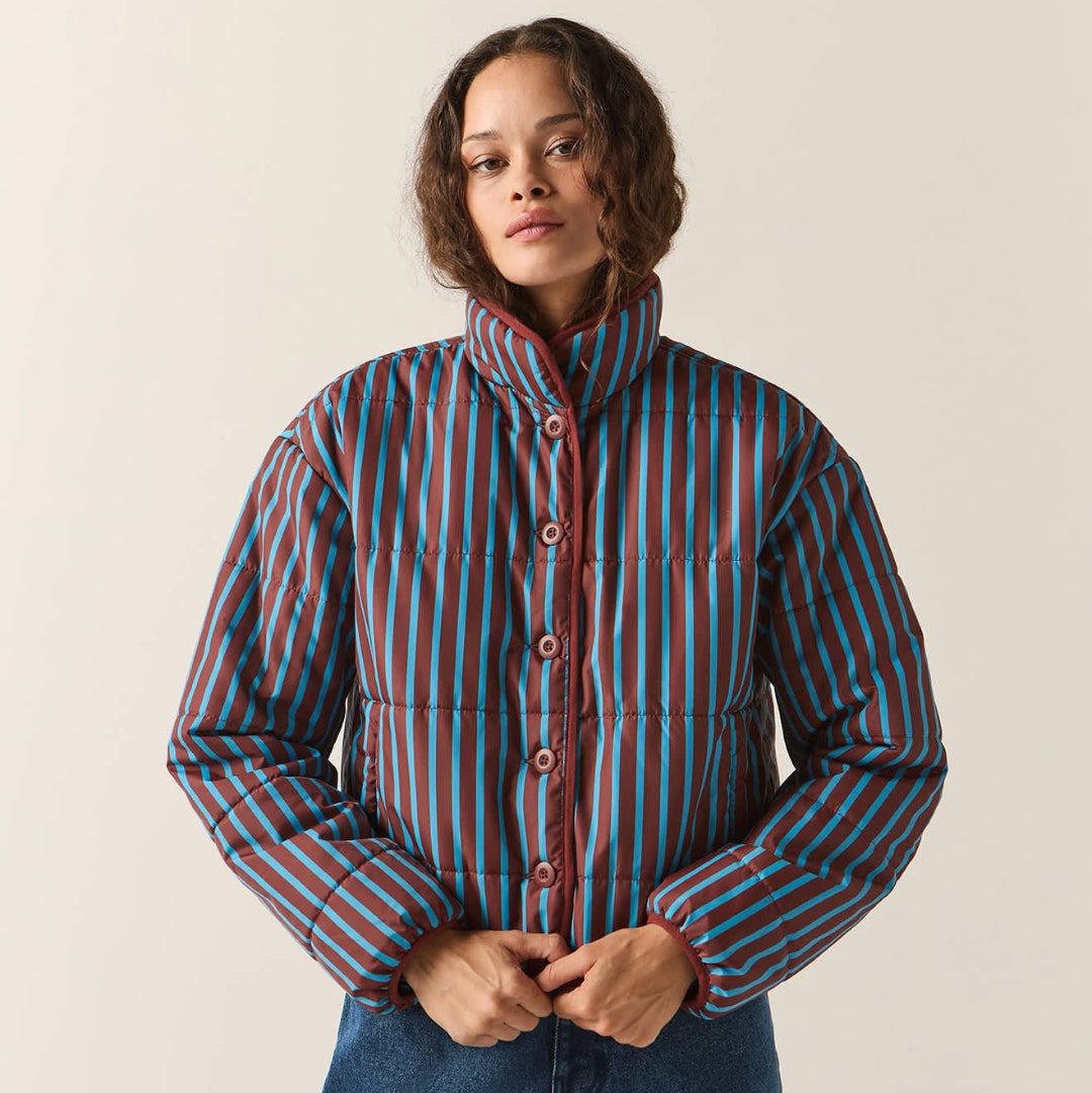 Brixton, Delilah Mock NeckJacket, Dark Brick/Electric Indigo Stripe