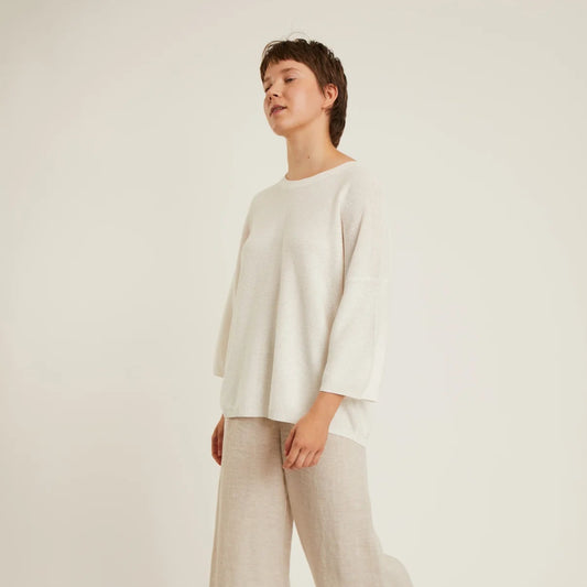 Naif, Timea 3/4 Sleeve Linen and Cotton Sweater, Ivory