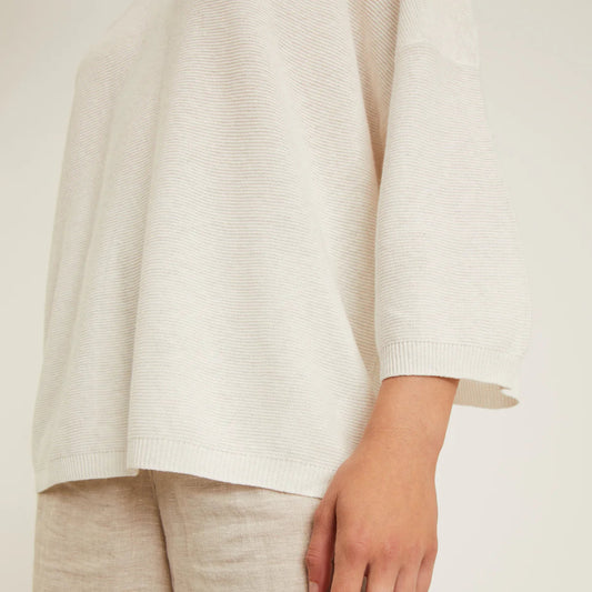 Naif, Timea 3/4 Sleeve Linen and Cotton Sweater, Ivory