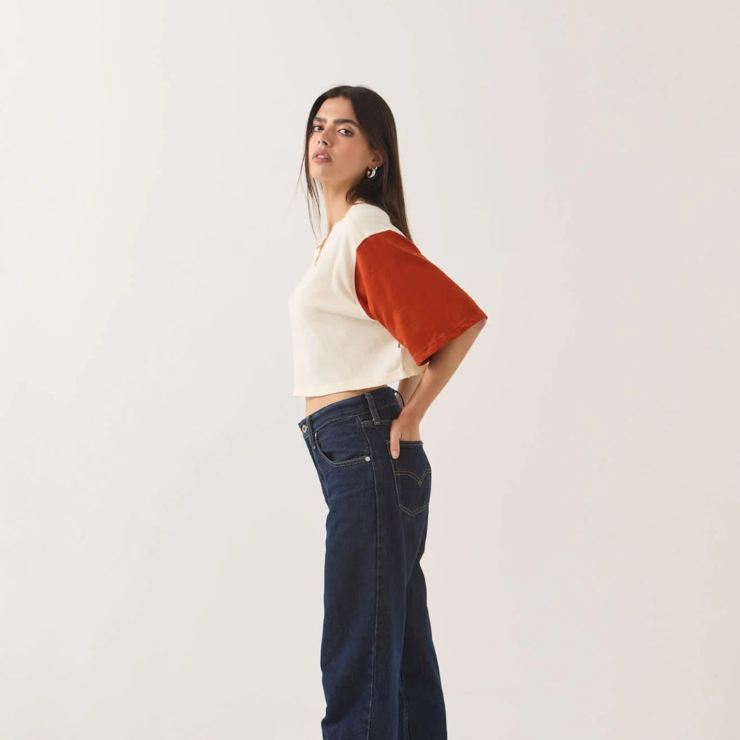 Brixton, Carefree Organic Cropped Tee, Off White/Rust