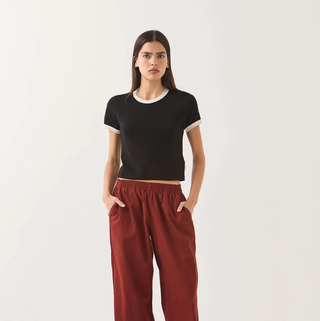 Brixton, Carefree Organic Garment Dye Ringer T-Shirt, Black/Off-White