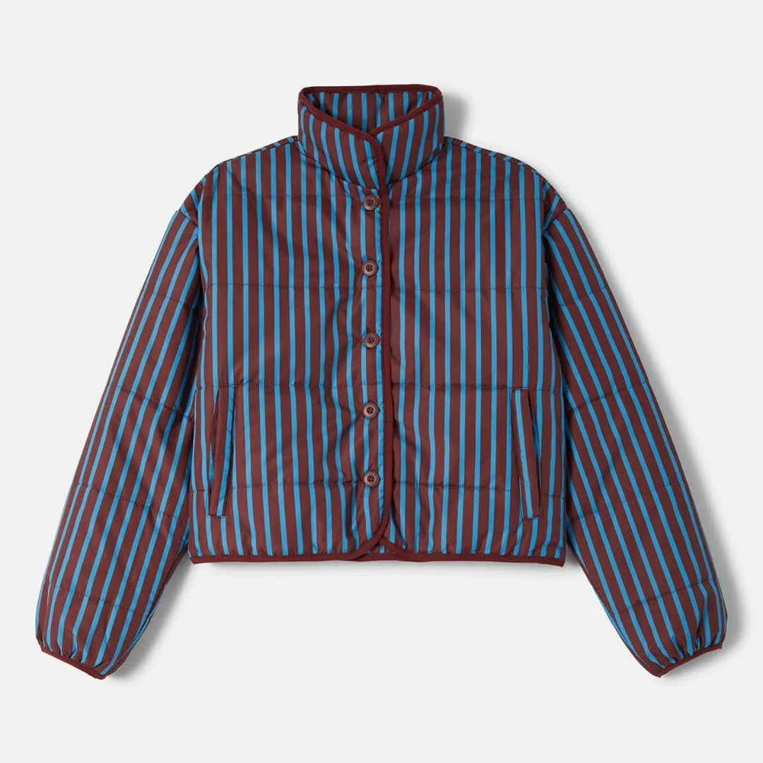 Brixton, Delilah Mock NeckJacket, Dark Brick/Electric Indigo Stripe