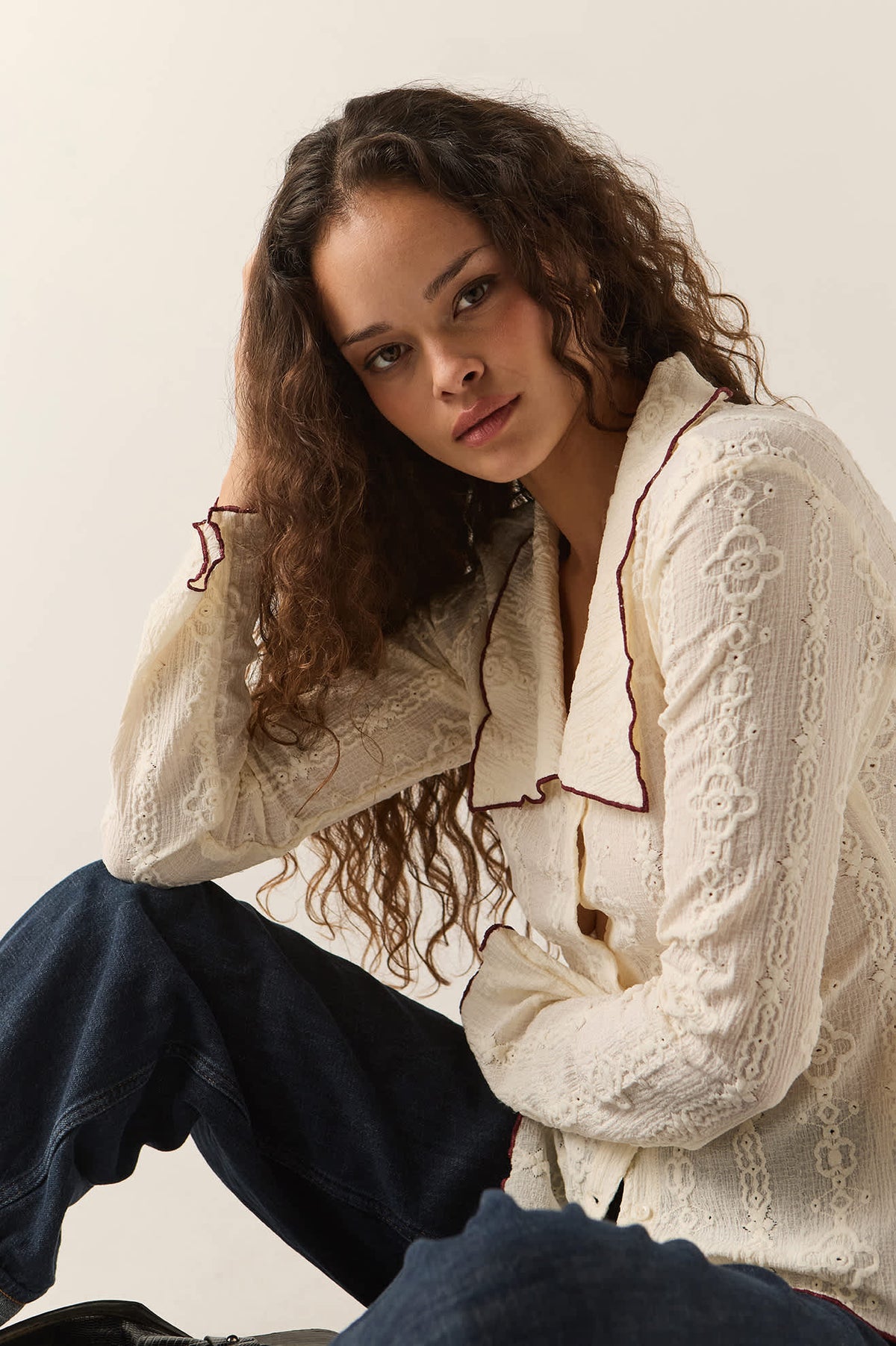 Brixton, Grace Button Down Shirt, Off White/Wild Ginger