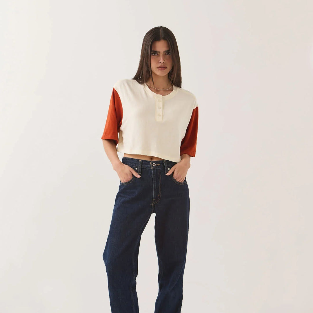 Brixton, Carefree Organic Cropped Tee, Off White/Rust