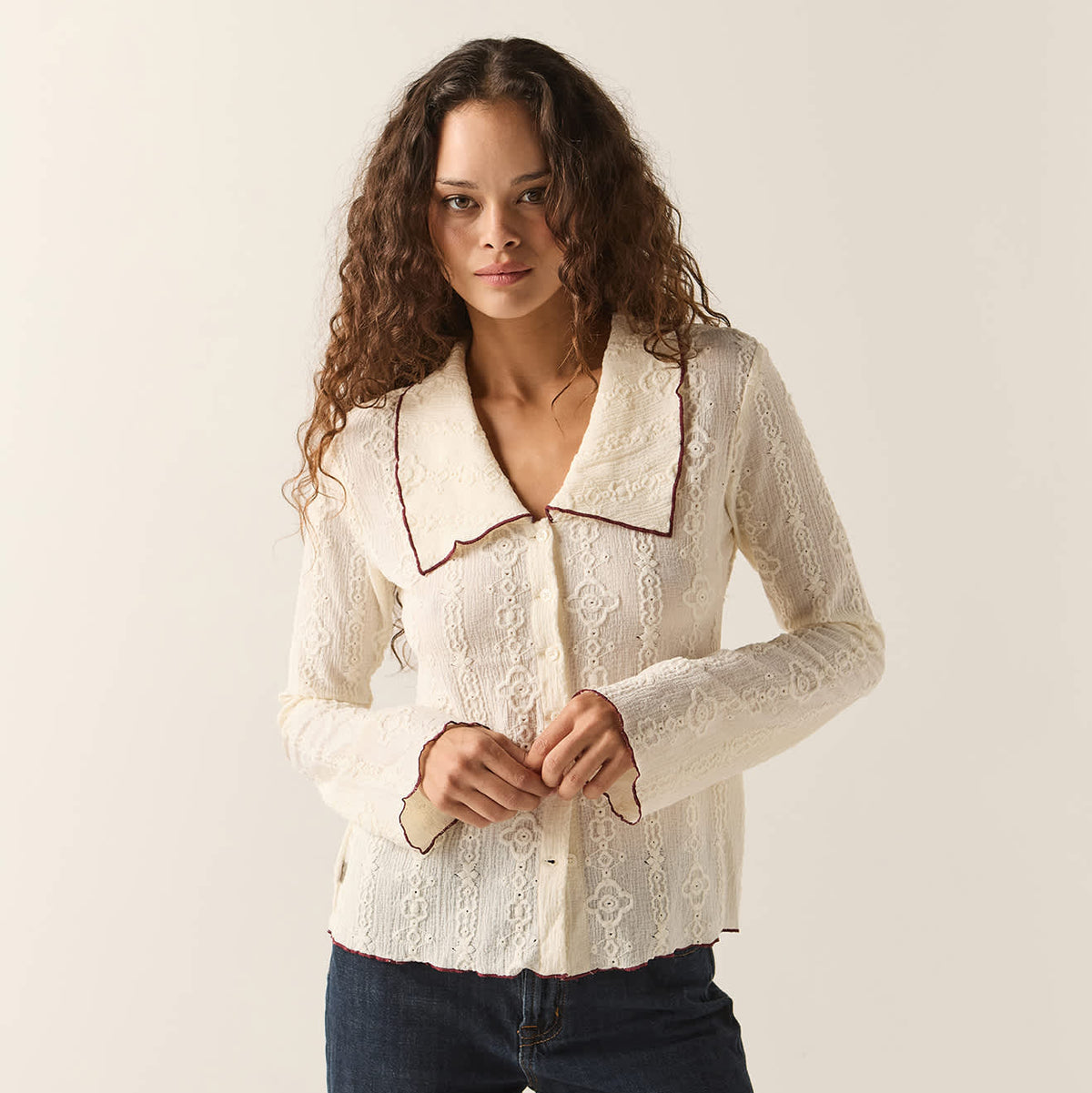 Brixton, Grace Button Down Shirt, Off White/Wild Ginger