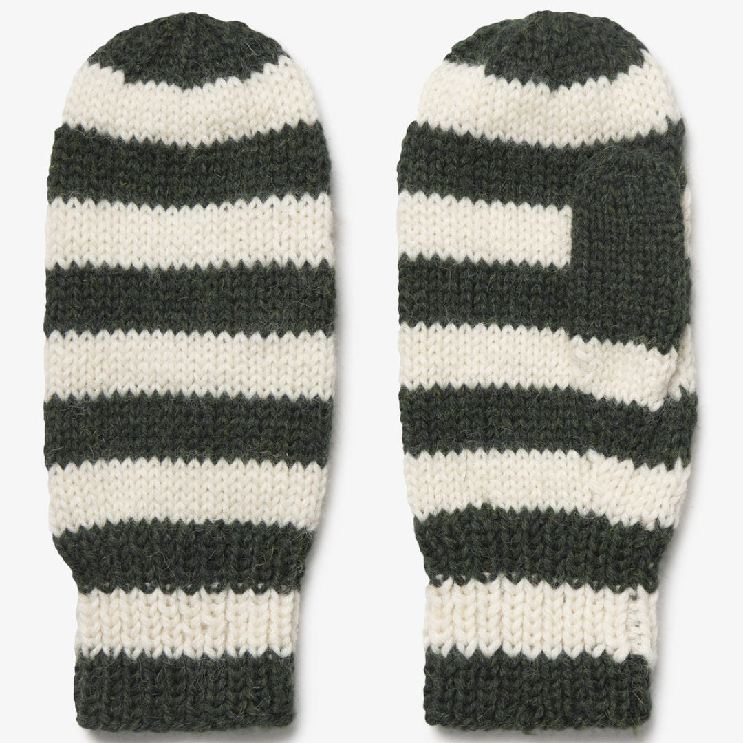 Milo & Dexter, Classic Wool Mittens, Green Stripe
