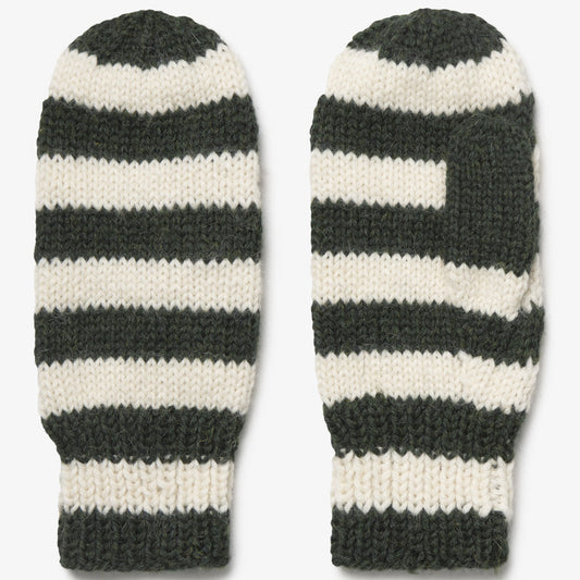 Milo & Dexter, Classic Wool Mittens, Green Stripe