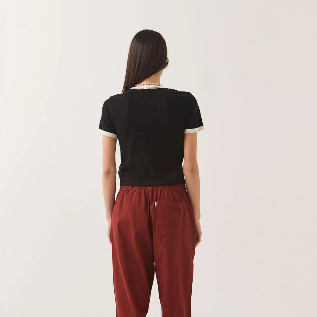 Brixton, Carefree Organic Garment Dye Ringer T-Shirt, Black/Off-White