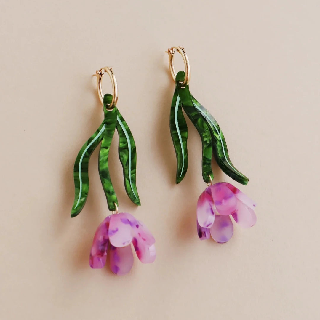 Wolf & Moon, Tulip Statement Hoops in Lavender Speckle