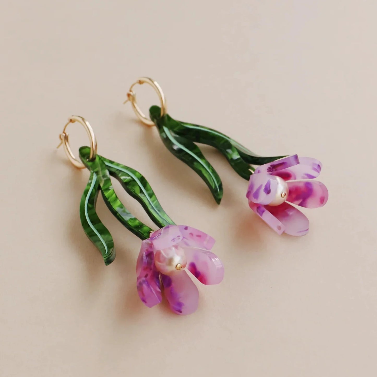 Wolf & Moon, Tulip Statement Hoops in Lavender Speckle