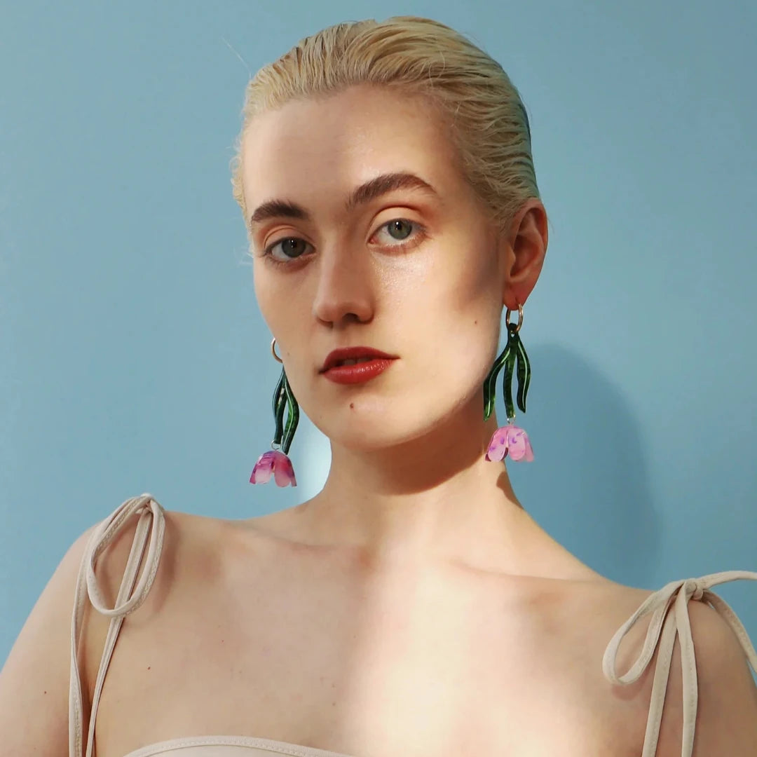 Wolf & Moon, Tulip Statement Hoops in Lavender Speckle