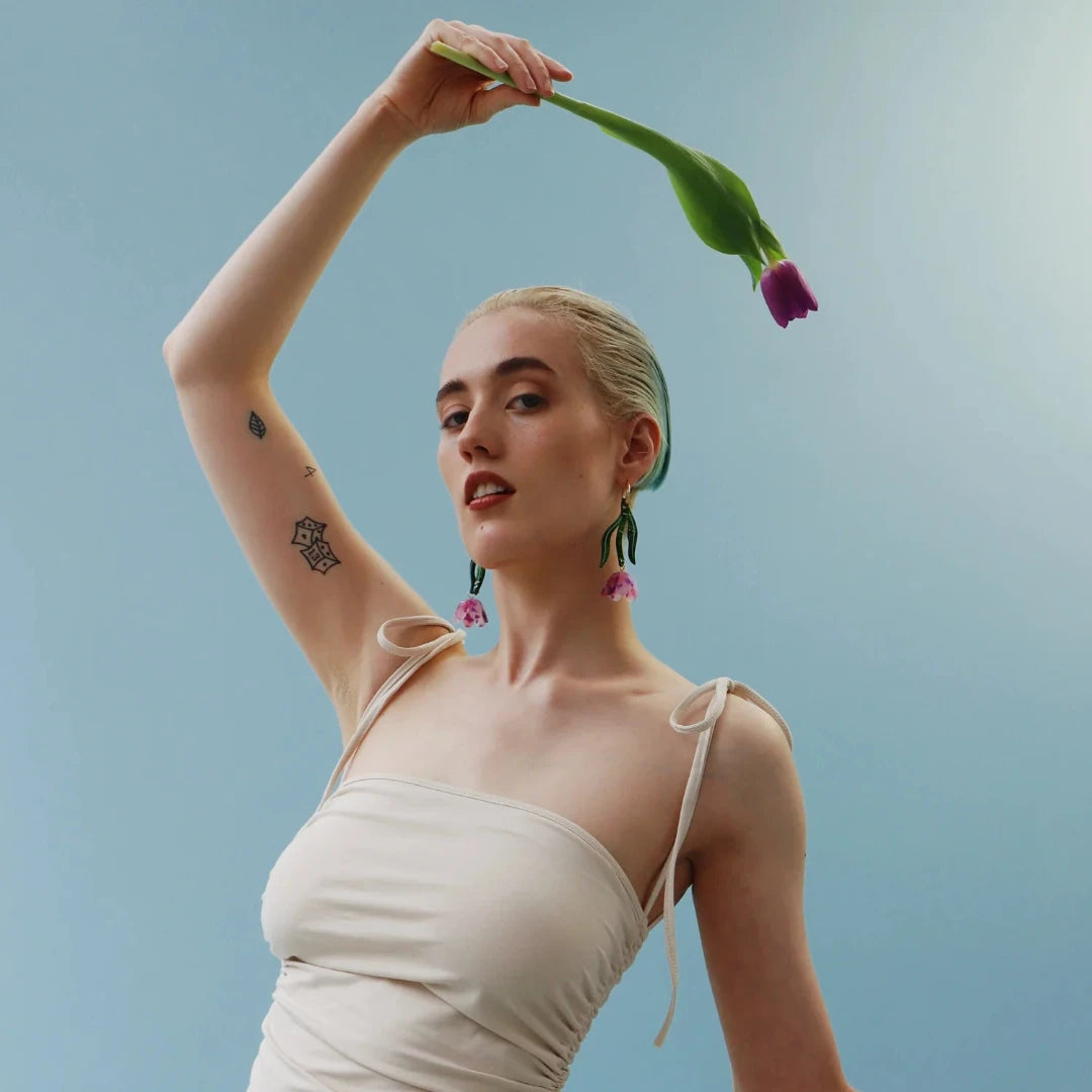 Wolf & Moon, Tulip Statement Hoops in Lavender Speckle