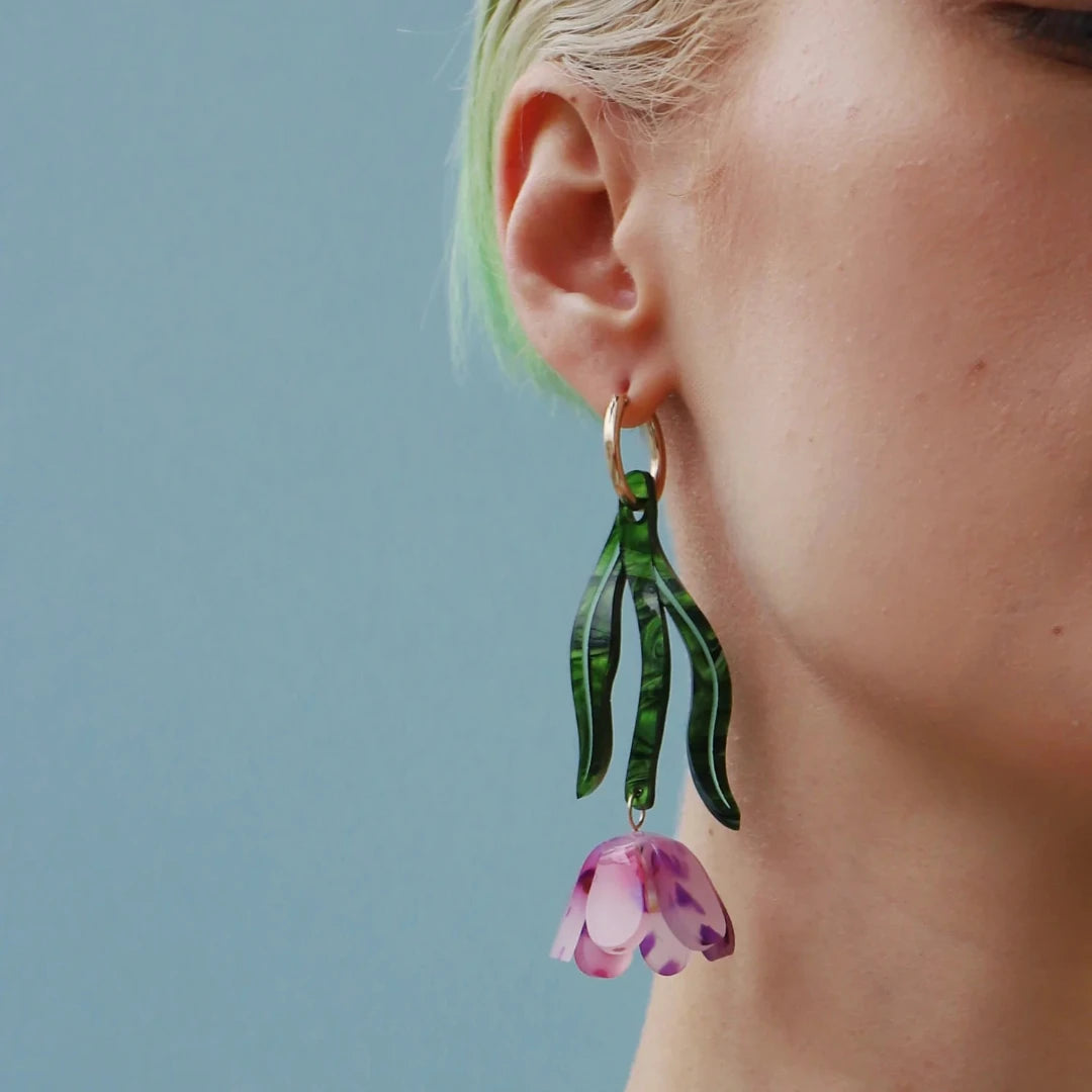 Wolf & Moon, Tulip Statement Hoops in Lavender Speckle