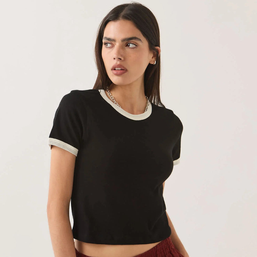 Brixton, Carefree Organic Garment Dye Ringer T-Shirt, Black/Off-White