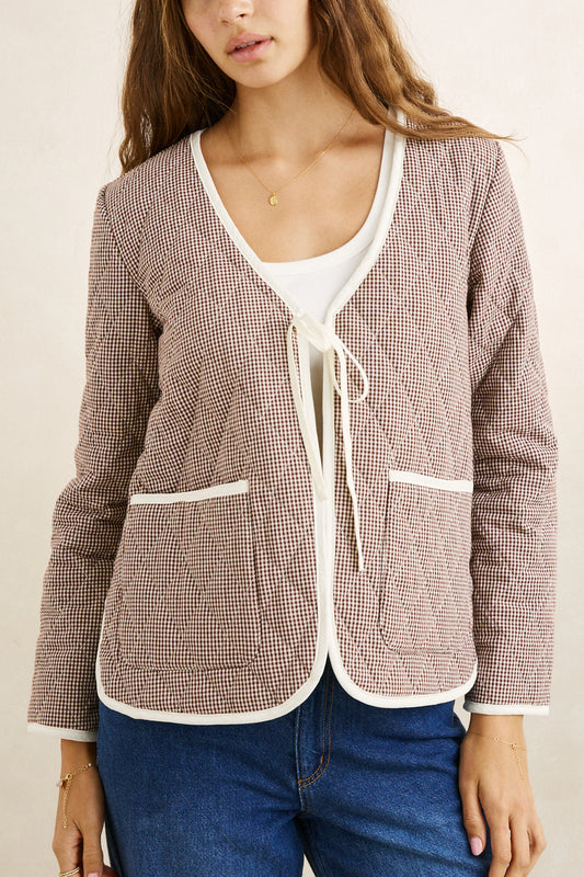 Rhythm, London Check Reversible Quilted Jacket, Chocolate Brown