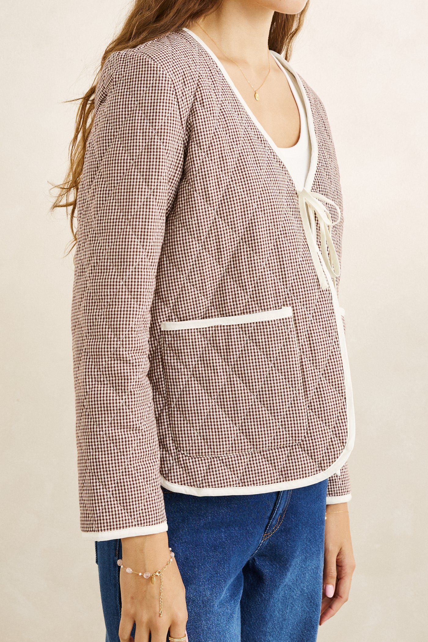 Rhythm, London Check Reversible Quilted Jacket, Chocolate Brown