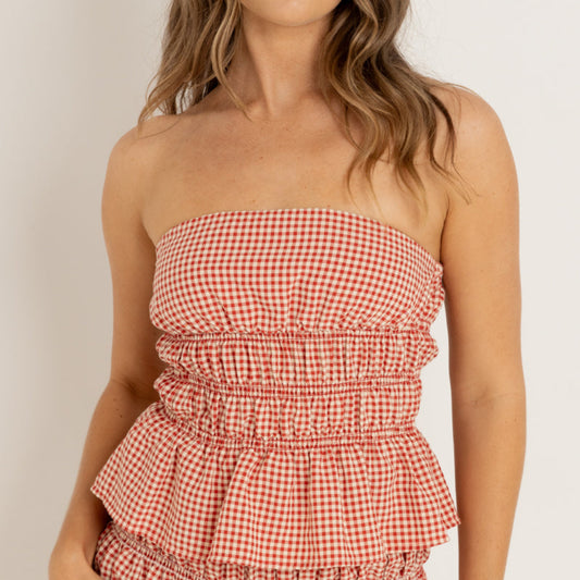 Rhythm, The Carrie Smocked Top, Red