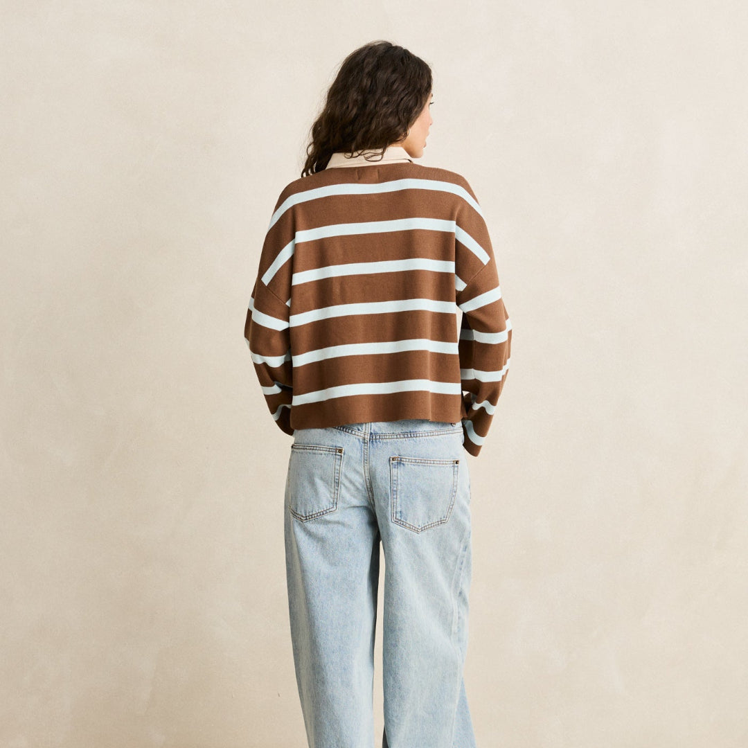 Rhythm, Rugby Polo Knit Sweater, Brown