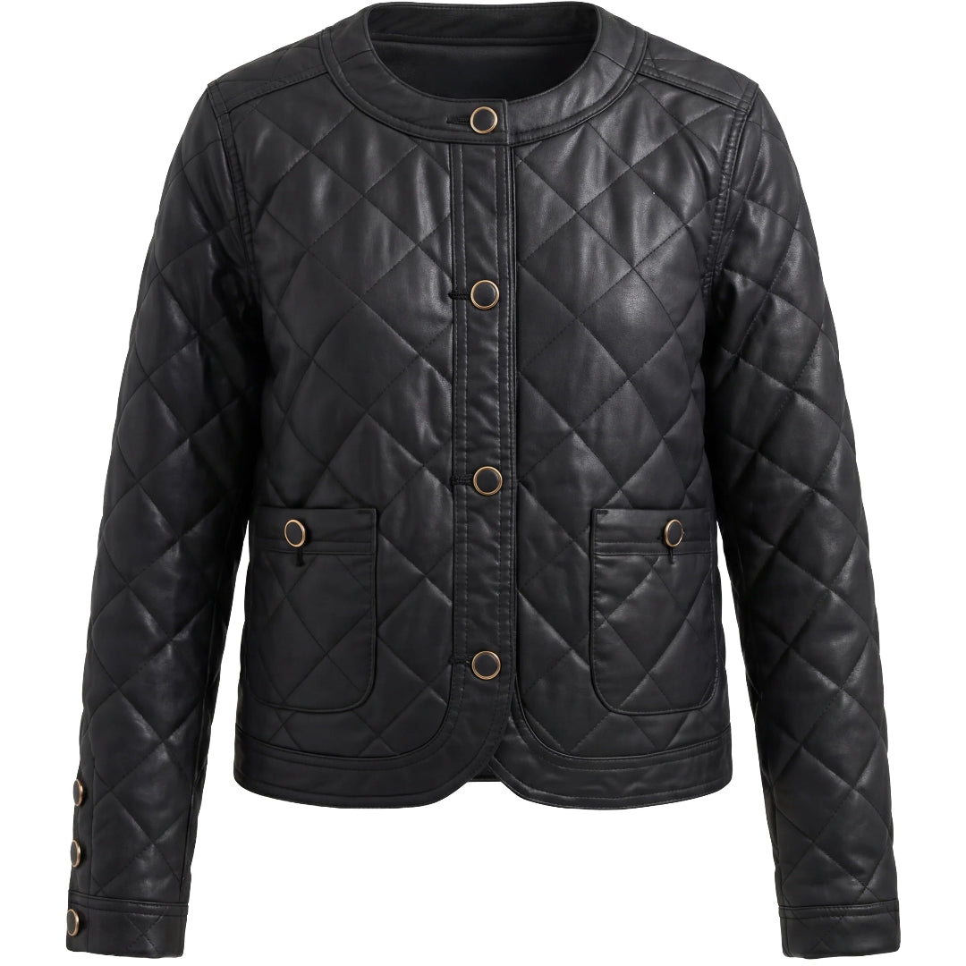 Liverpool, Quilted Collarless Jacket, Black